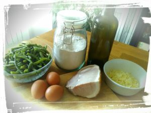 photo des ingrédients de l'AMAP haricots verts oeufs bio et comté tarte salée monblabladefille.com 