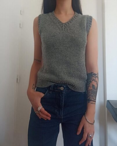 photo réalisation débardeur Milo monblabladefille Drops patron tricot